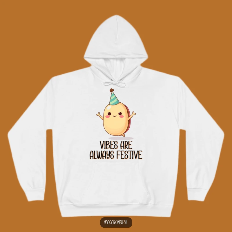 Funny Cheerful Macaron Hoodie with Party Hat - Cozy Jumping Fun Gift!