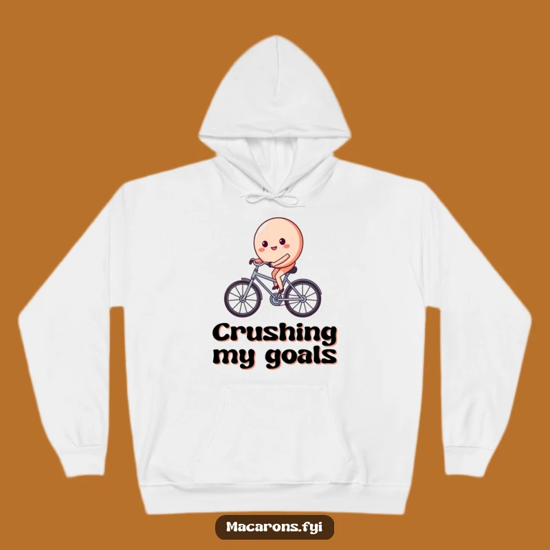 Funny Macaron Bicycle Hoodie: Cozy Comfort with a Determined Sweet Treat's Hilarious Ride!