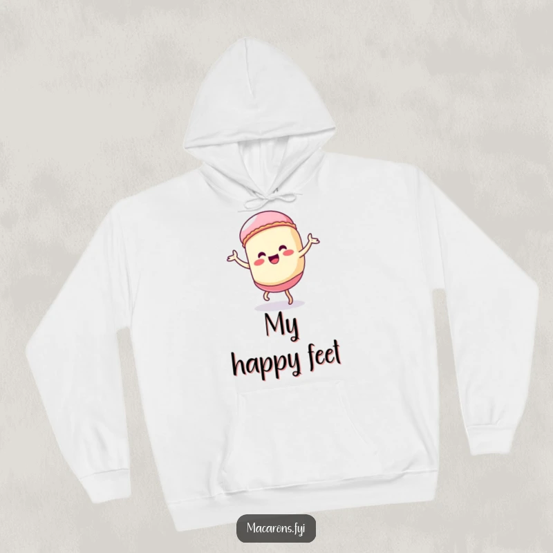 Funny Kawaii macaron character doing a silly, exaggerated dance on this warm and humorous hoodie.