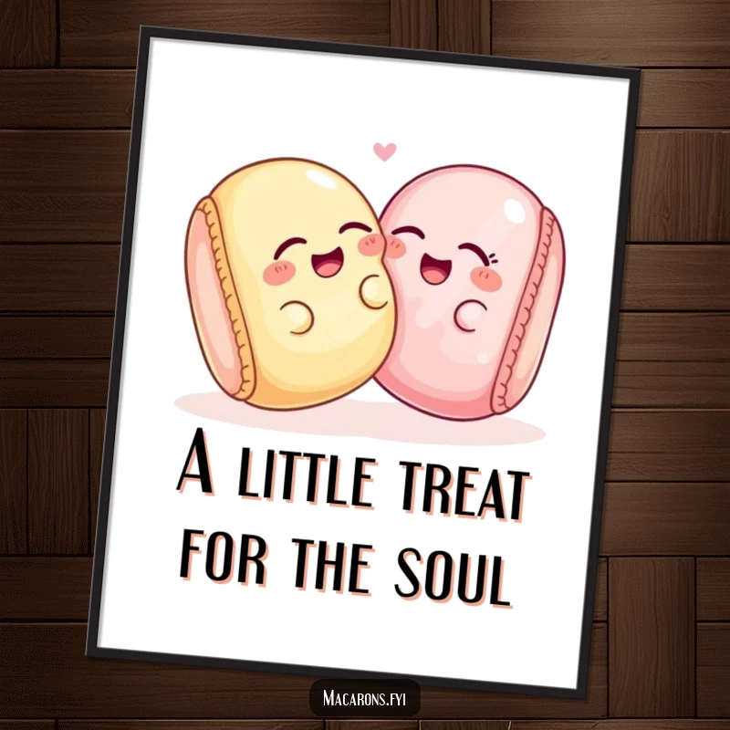 Funny Free Printable Wall Art: Two macarons playfully leaning together, sharing a delightful and infectious giggle.