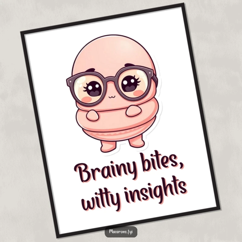 Funny Free Printable Wall Art: Macaron character wearing oversized glasses looking comically thoughtful, a humorous and intelligent printable.
