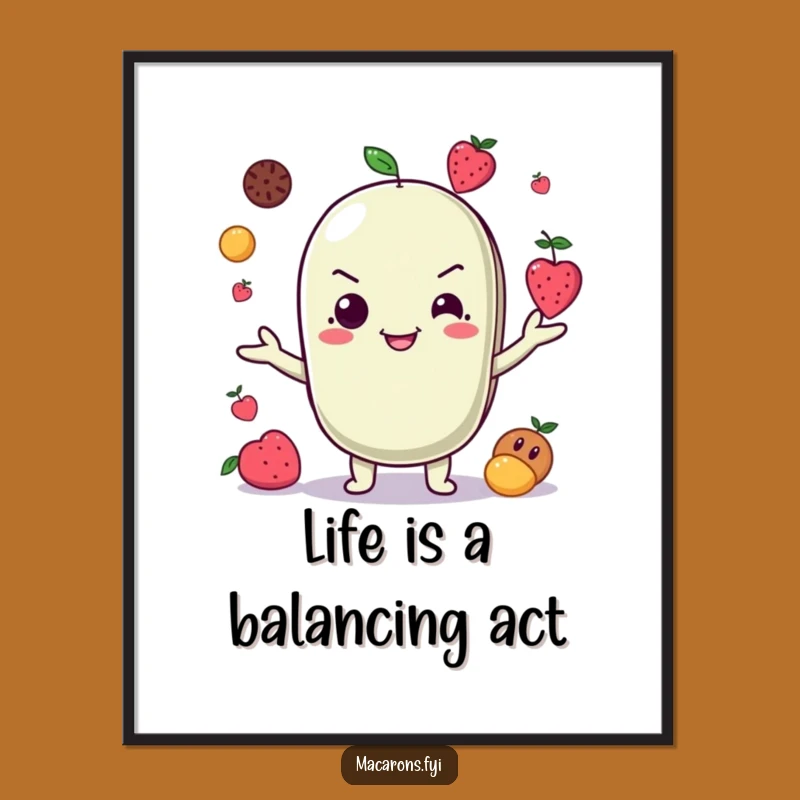 Free Printable Wall Art: Juggling Macaron Fruits Funny Downloadable Decor