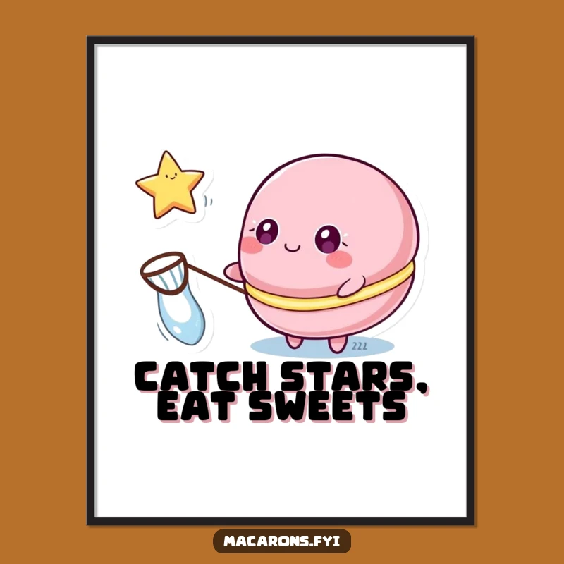 Free Printable Wall Art: Star Catching Macaron, Downloadable Dreamy Decor