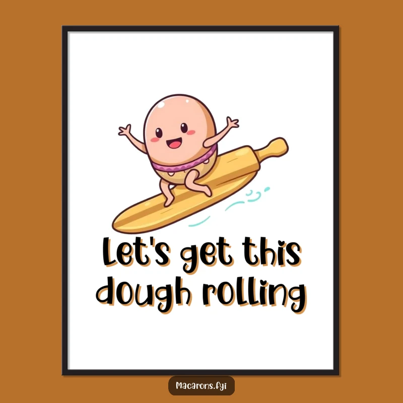 Free Printable Wall Art: Surfing Macaron Rolling Pin Funny Downloadable Decor