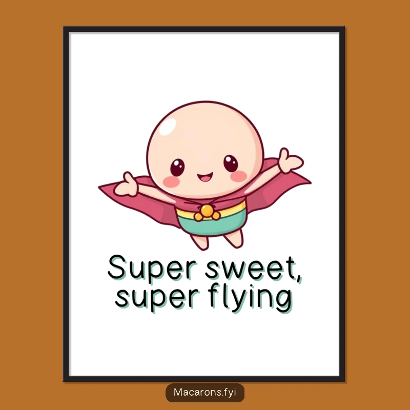Free Printable Wall Art: Triumphant Flying Macaron, Hilarious Dessert Hero Decor