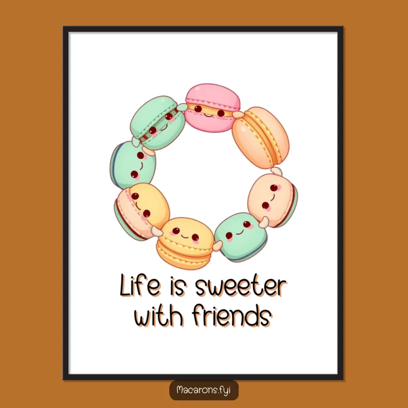 Funny Free Printable Wall Art: Happy Macaron Circle Dance, Quirky Downloadable Decor