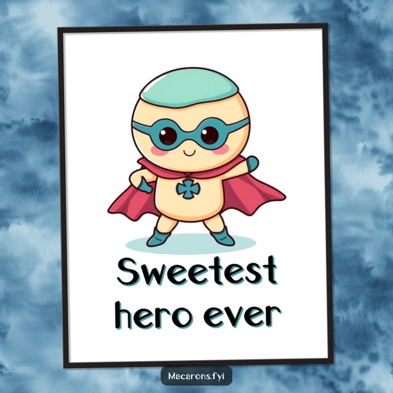 Funny Free Printable Wall Art: A macaron character strikes a dramatic superhero pose, capes flowing, ready for action.