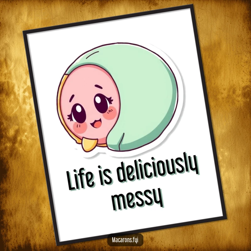 Funny Free Printable Wall Art: A macaron character captured mid-tumble, eyes wide with a look of sheer, delightful surprise.