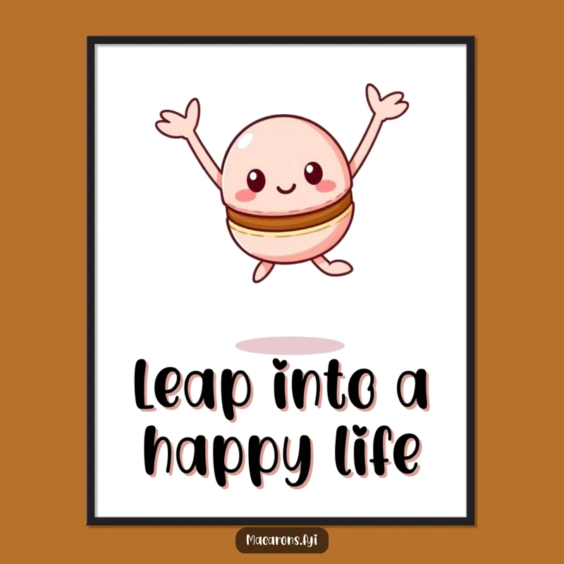 Funny Free Printable Wall Art: Leaping Macaron Joy Art Downloadable