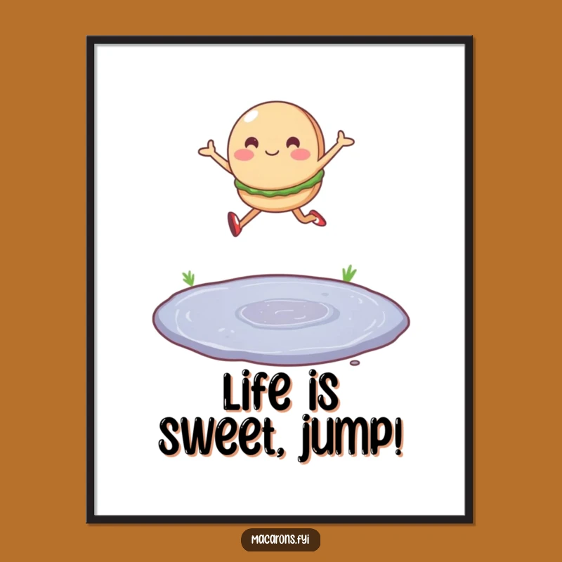 Free Printable Jumping Macaron Wall Art - Whimsical & Funny Downloadable Decor