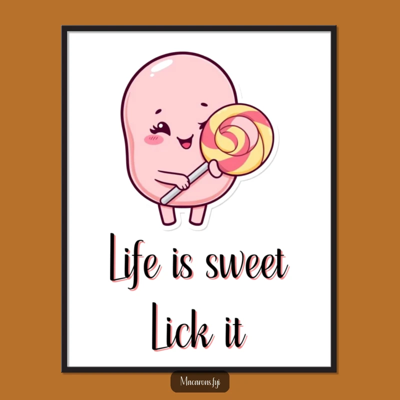Free Printable Kawaii Macaron Wall Art: Winking Lollipop Sweet Downloadable Decor