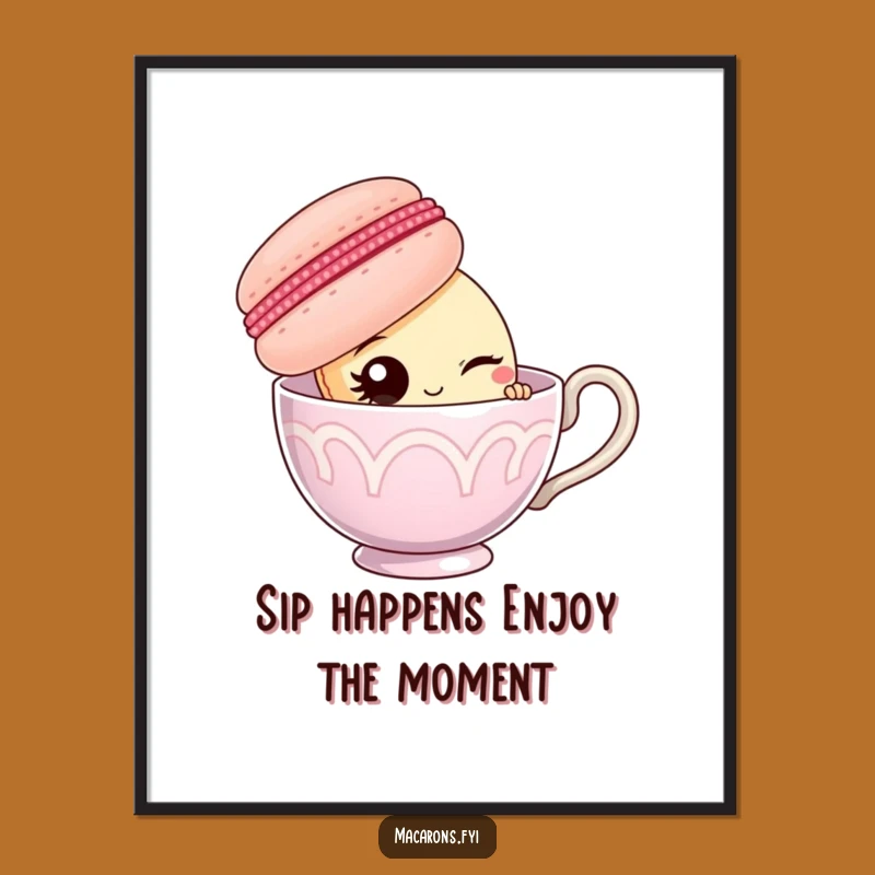 Funny Free Printable Wall Art: Witty Macaron Teacup Wink Downloadable Decor for Playful Spaces