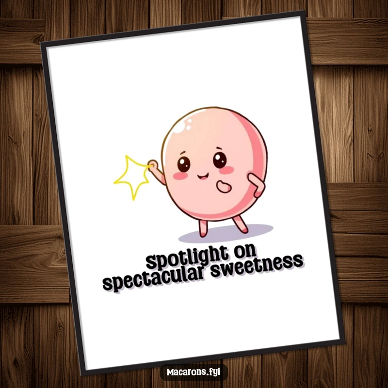 Funny Free Printable Wall Art: Macaron character striking a dramatic pose, illuminated by a single spotlight, a sensational piece.