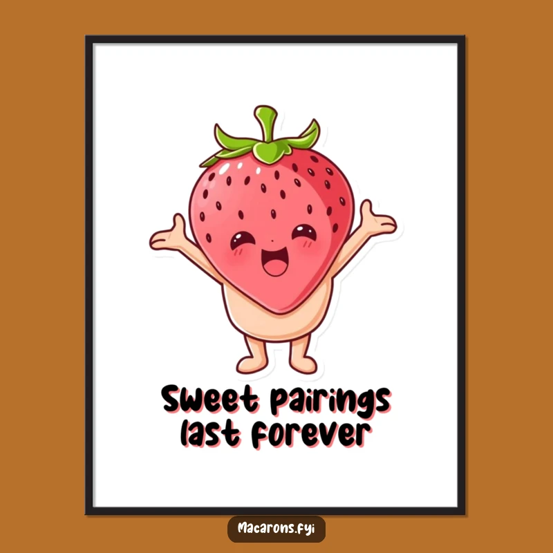 Sweet Free Printable Wall Art: Macaron Embracing Strawberry - Joyful Downloadable Decor!