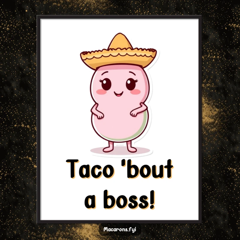 Funny Free Printable Wall Art: A macaron character sporting a small sombrero, posing with undeniable confidence.
