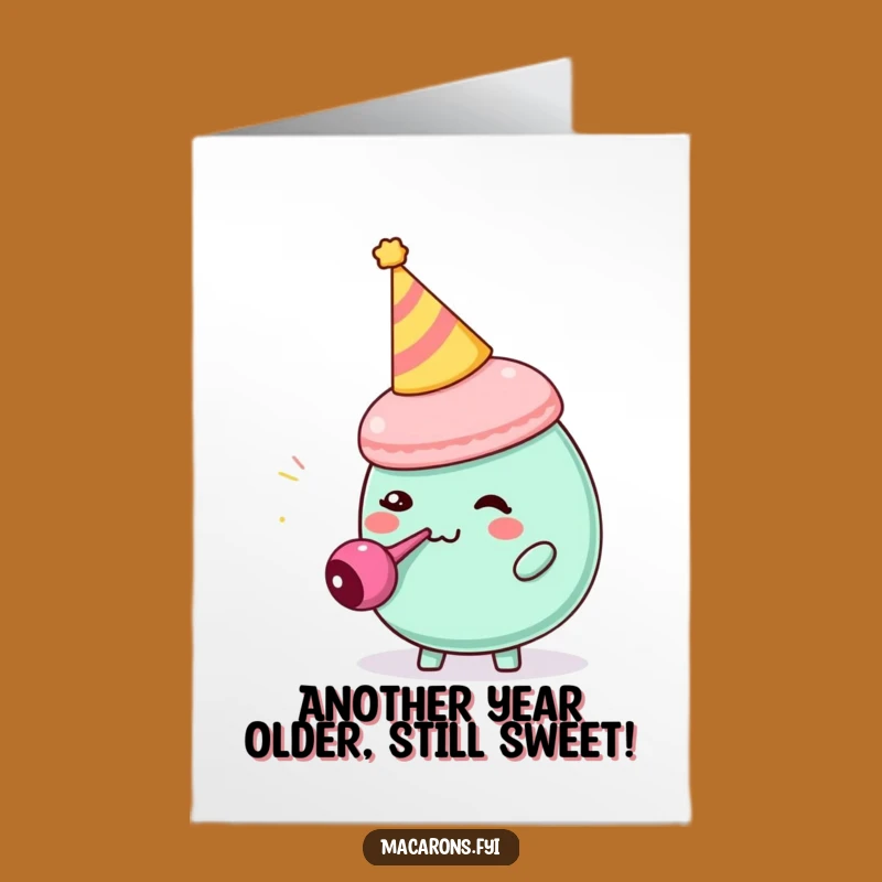 Free Printable Birthday Card: Funny Macaron Party Blower Downloadable Greeting for Ultimate LOLs