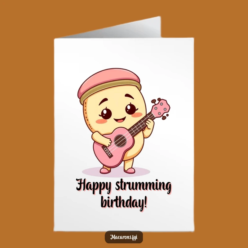Free Printable Birthday Card: Goofy Macaron Ukulele Humorous Downloadable Gift