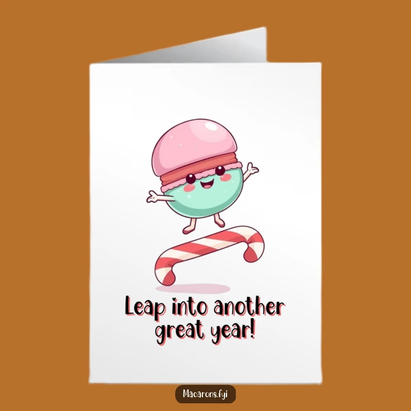 Free Printable Birthday Card: Leaping Macaron Candy Cane Downloadable Gift