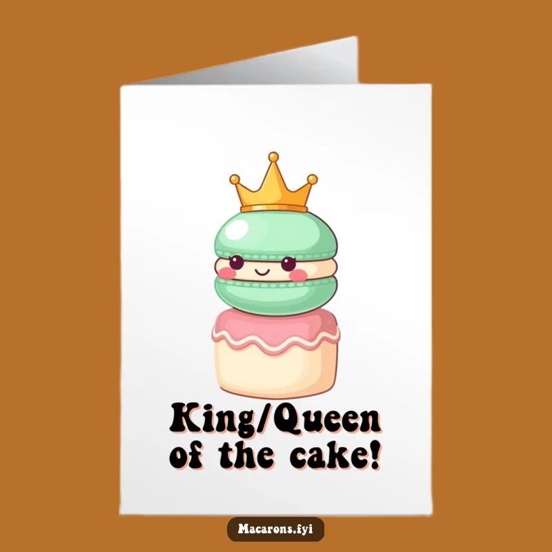Free Printable Birthday Card: Regal Macaron Cake Crown Downloadable Greeting for Royal Celebrations