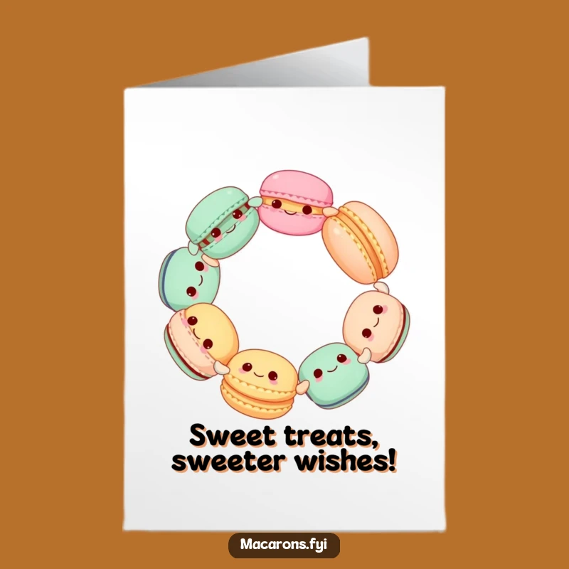 Funny Free Printable Birthday Card: Happy Macaron Circle Dance, Downloadable Fun Gift