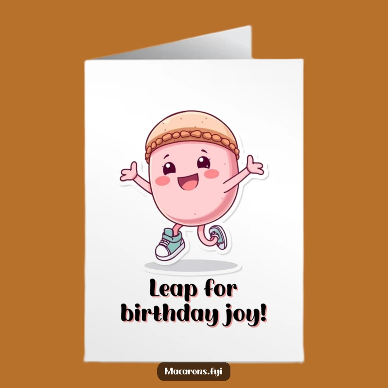 Funny Free Printable Birthday Card: Joyful Leaping Macaron Greeting Card Download