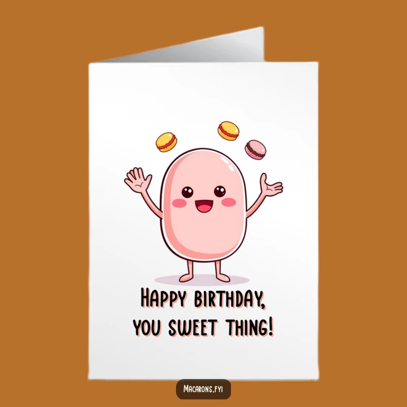 Free Printable Macaron Birthday Card: Juggling Fun Character Downloadable Gift