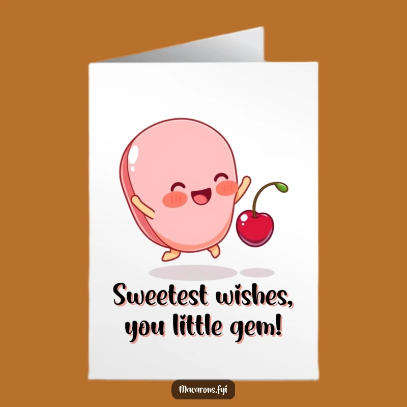 Free Printable Birthday Card: Cute Blushing Macaron Jumping For Joy Gift