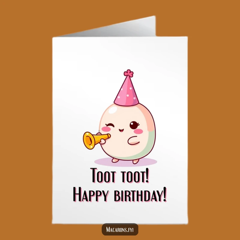 Free Printable Birthday Card: Trumpeting Macaron Party Hat Funny Gift