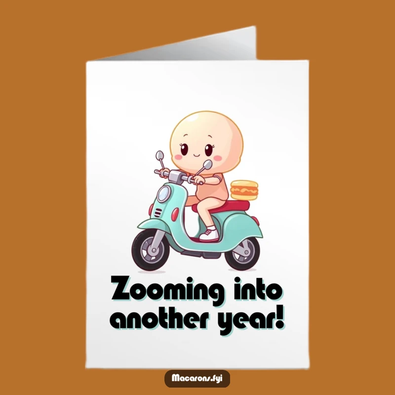 Free Printable Birthday Card: Macaron Scooter Zoom Humorous Downloadable Gift