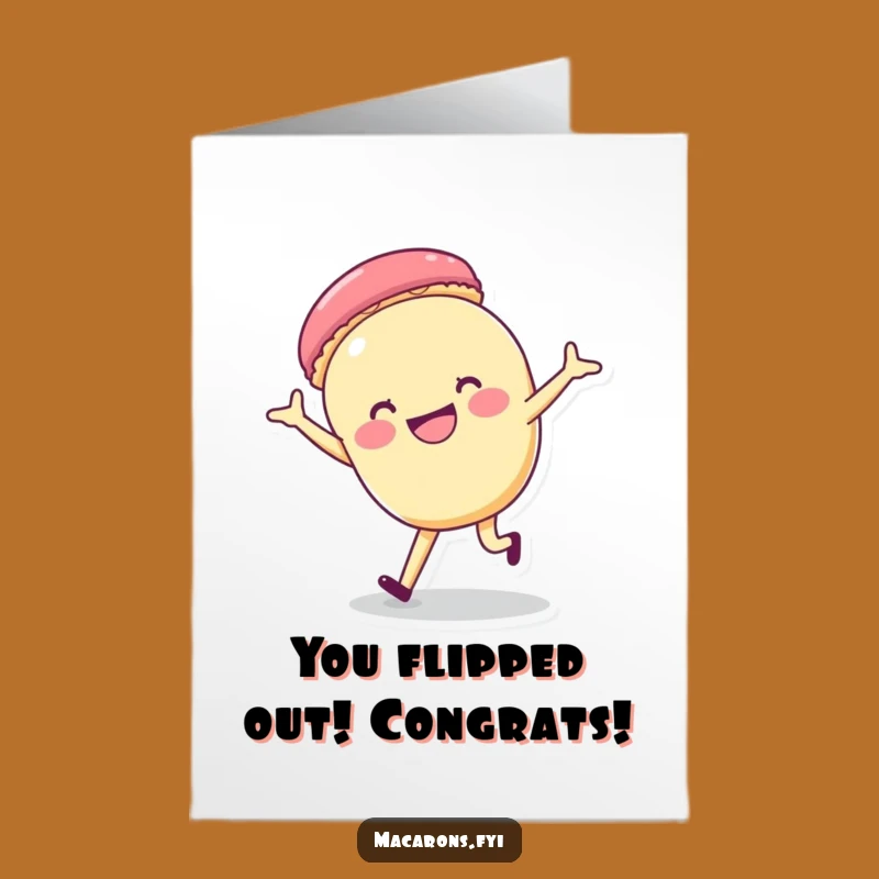 Free Printable Congrats Card: Cartwheeling Macaron, Humorous Downloadable Celebration of Achievement