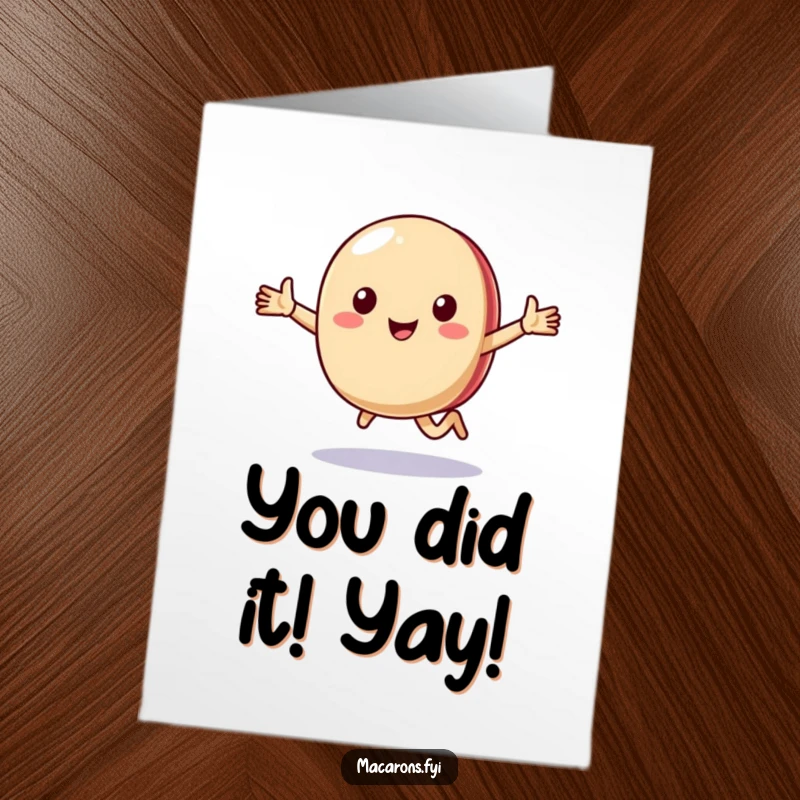 Funny Free Printable Congratulations Card: A happy macaron character joyfully running with arms outstretched, symbolizing speed and achievement.