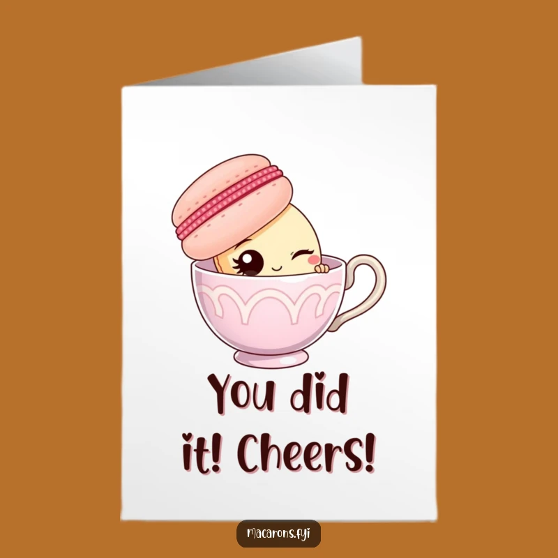 Free Printable Congrats Card: Winking Macaron Teacup Gift for Instant Celebration Delight