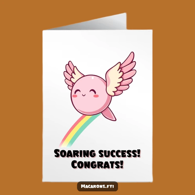 Free Printable Congratulations Card: Winged Macaron Soaring Rainbow Trail Funny Downloadable Gift