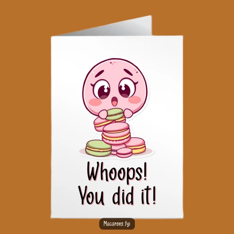 Free Printable Oops Congrats Card: Surprised Macaron Drop Funny Downloadable Gift