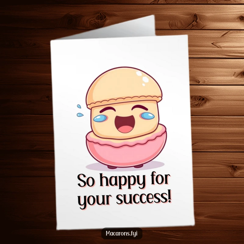 Funny Free Printable Congratulations Card: A macaron laughing heartily, with little joyful tears escaping, celebrating achievement.
