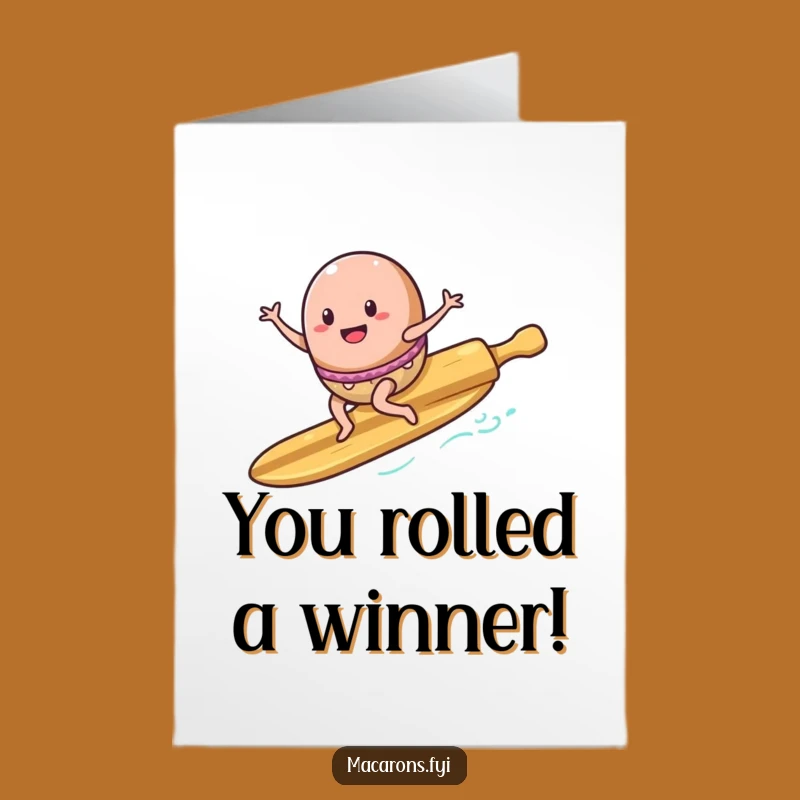 Free Printable Congratulations Card: Surfing Macaron Rolling Pin Funny Downloadable Gift