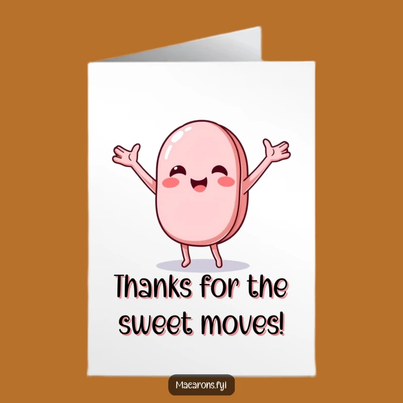 Free Printable Thank You Card: Dancing Macaron Downloadable Gift for a Grateful Groove