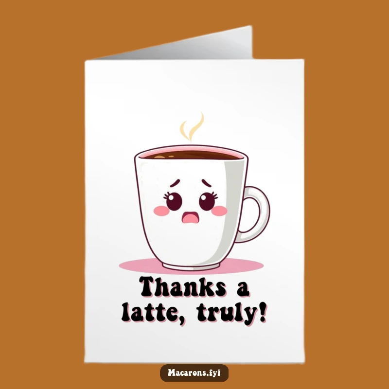 Free Printable Thank You Card: Shocked Macaron Hiding Coffee Funny Downloadable Gift