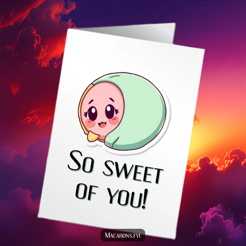 Funny Free Printable Thank You Card: A macaron character joyfully tumbling, eyes wide with a look of delighted surprise.