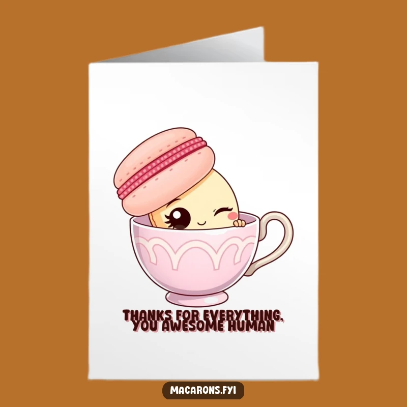 Free Printable Thank You Card: Winking Macaron Teacup Downloadable Gift for a Grateful Giggle