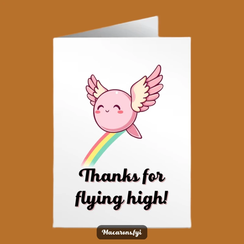 Free Printable Thank You Card: Winged Macaron Soaring Rainbow Trail Funny Downloadable Gift