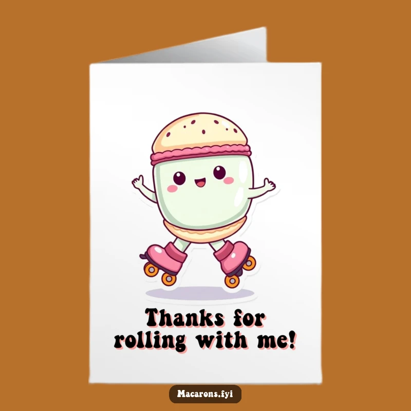 Free Printable Funny Macaron Thank You Card: Roller Skating Gratitude Downloadable