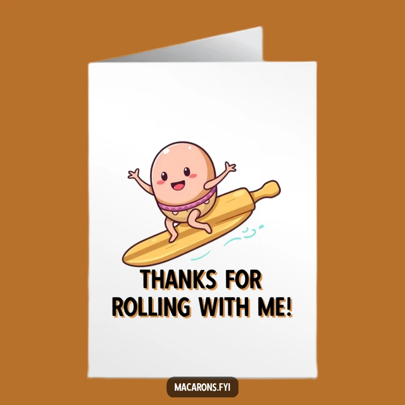 Free Printable Thank You Card: Surfing Macaron Rolling Pin Funny Downloadable Gift