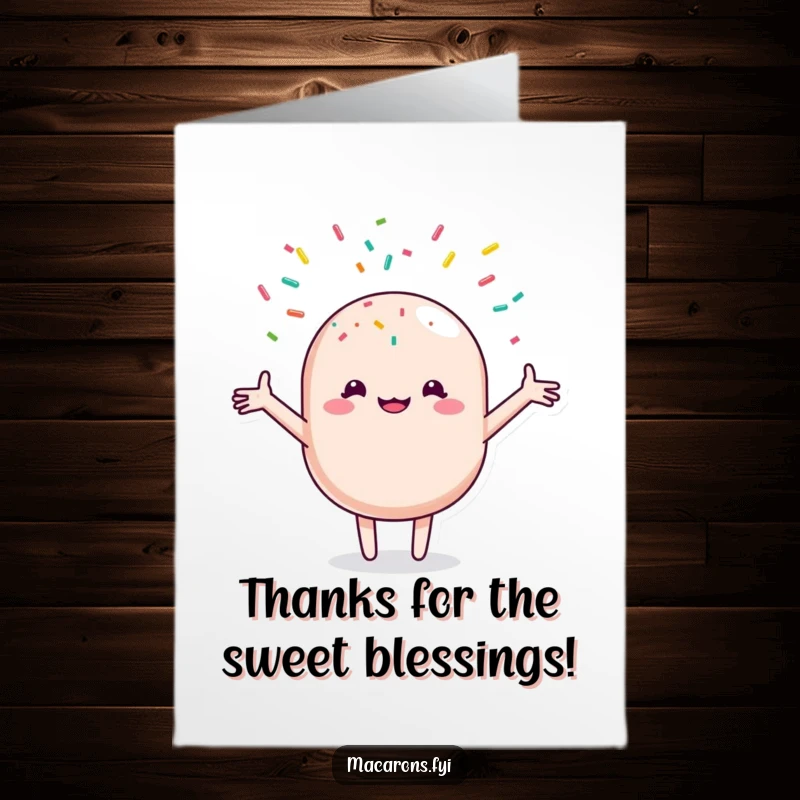Funny Free Printable Thank You Card: Macaron catches sprinkles, a cheerful and unique DIY thank you.
