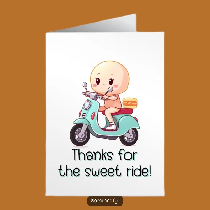 Free Printable Thank You Card: Macaron Scooter Zoom Humorous Downloadable Gift