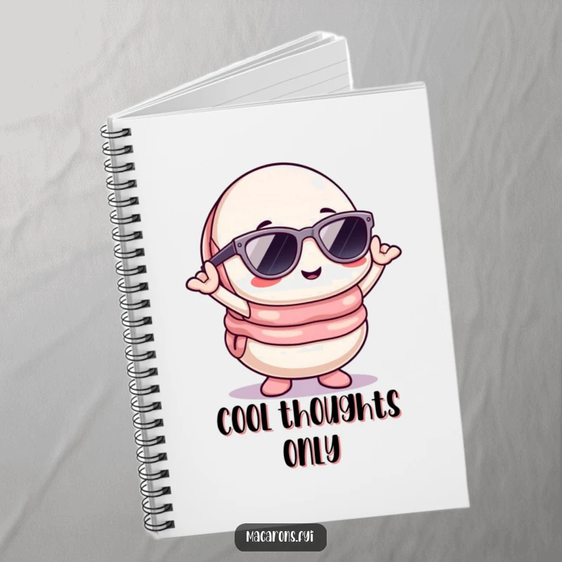 Funny Kawaii macaron character wearing sunglasses and posing, inspiring creativity in this cool, humorous notebook.