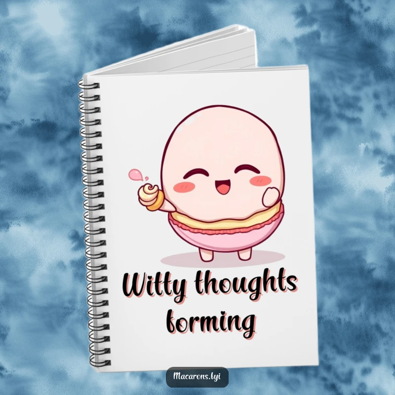 Funny macaron character giggling while being tickled by a tiny frosting swirl, lined notebook, awesome funny gift.