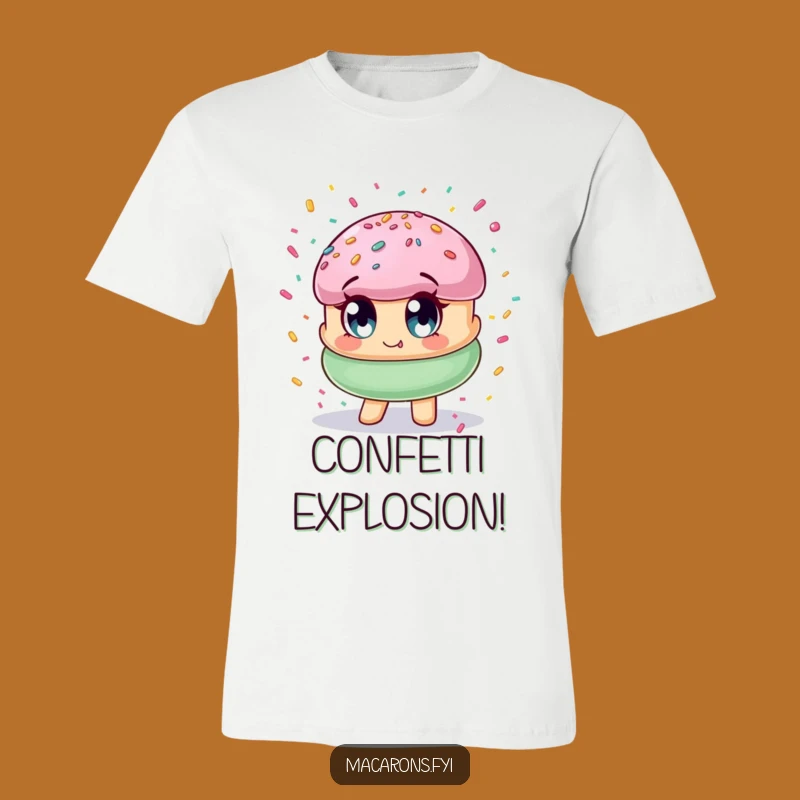 Funny Macaron Confetti Shower T-Shirt: Wearable Joy for Sweet Humor Enthusiasts