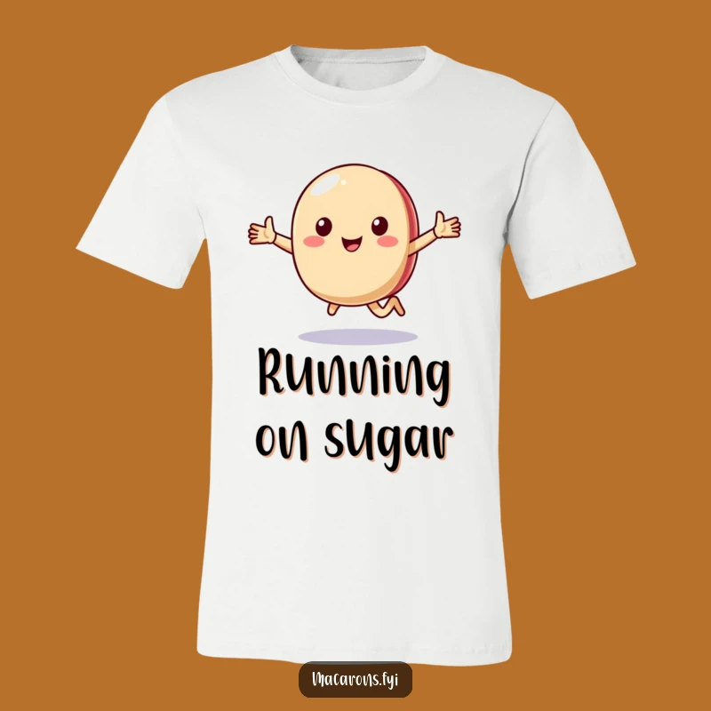 Funny Macaron Running T-Shirt: Cheerful Character, Comical Joyful Tee