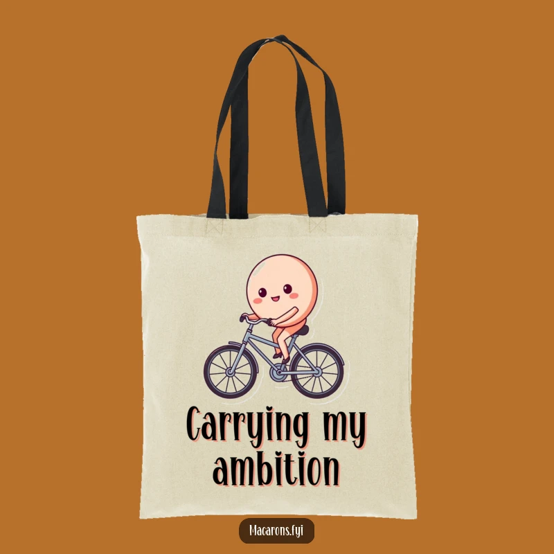 Funny Macaron Bicycle Tote Bag: Carry Your Day with a Determined Sweet Treat's Ride!